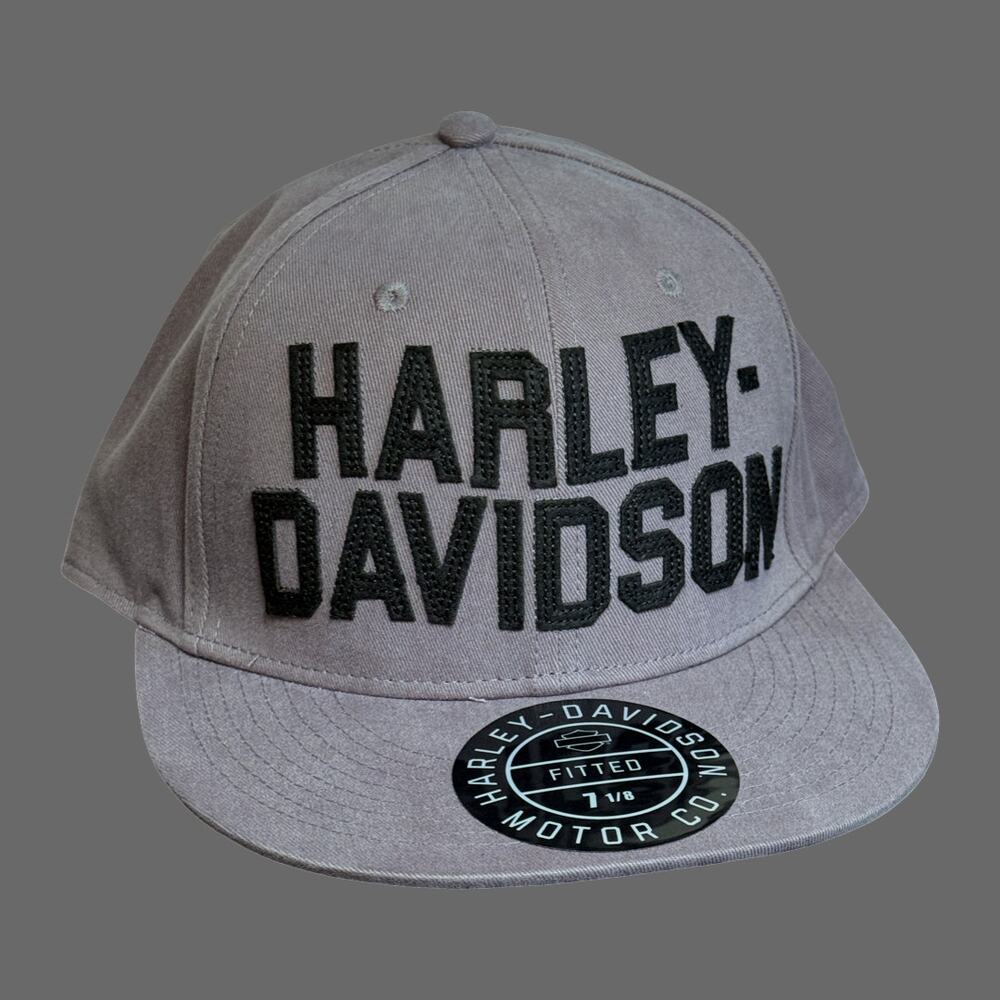 Harley-Davidson Fitted Block Cap Gray Black 7 1/8 NWT